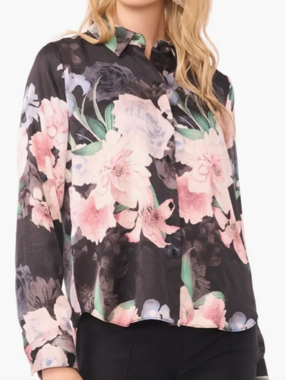 Ted Baker Black Floral Button-Down Shirt Size M Runs Big